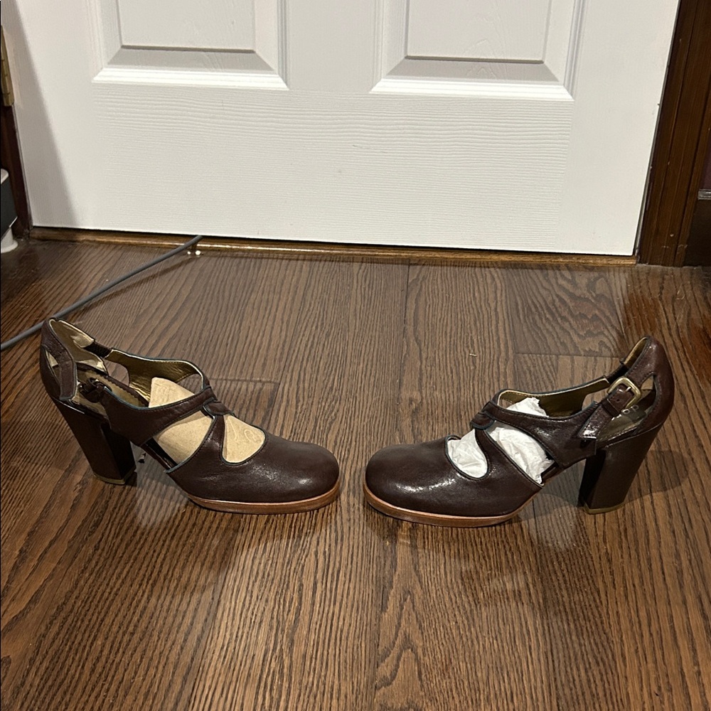 Dorotea brown leather platform Mary Jane boho heeled shoes 41 US 10